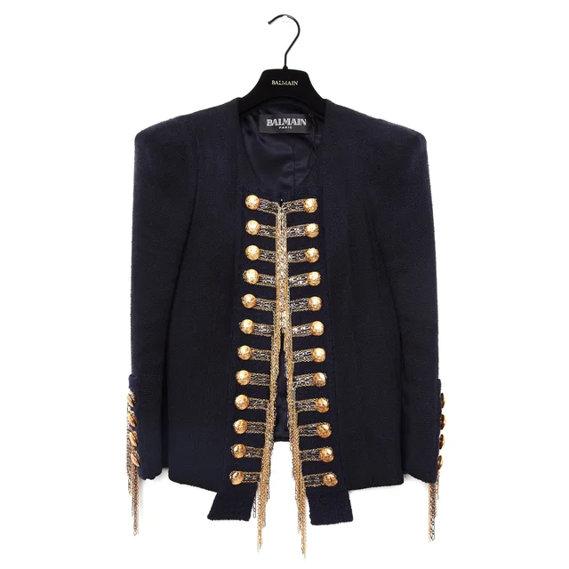 Balmain Military Blazer in Gold Tweed from Revivre Luxury Consignment