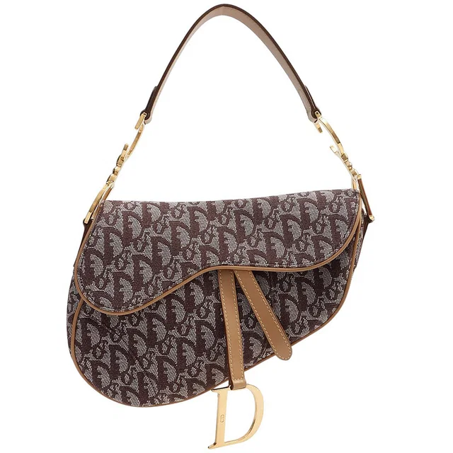Dior Trotter Pattern Saddlebag Brown/Beige in Brown Canvas from VINTAGE QOO TOKYO