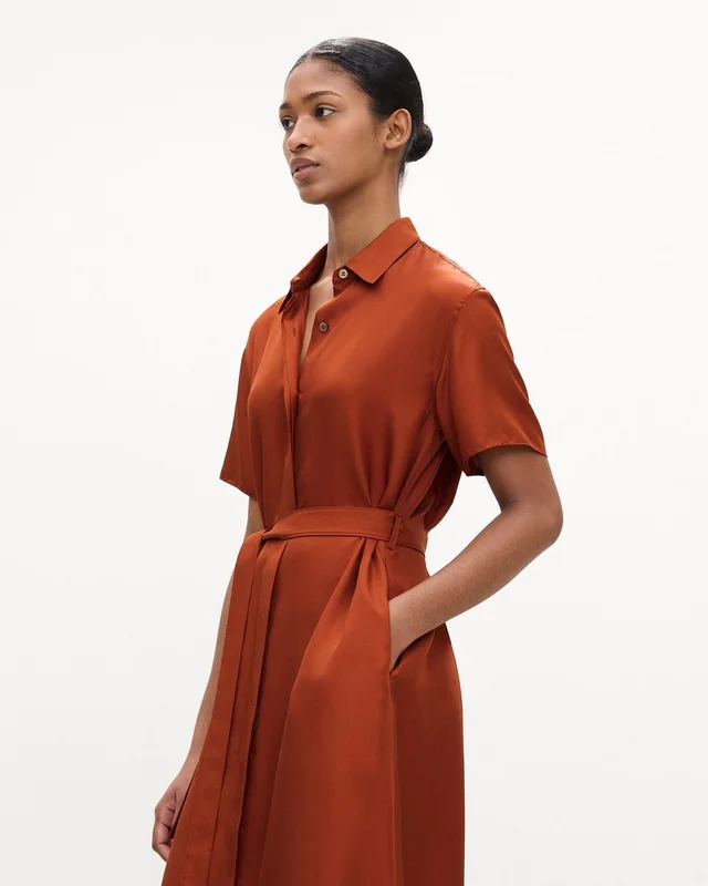 Theory Belted Shirt Dress in Mod Silk Twill, photo 4 of 4 from Theory