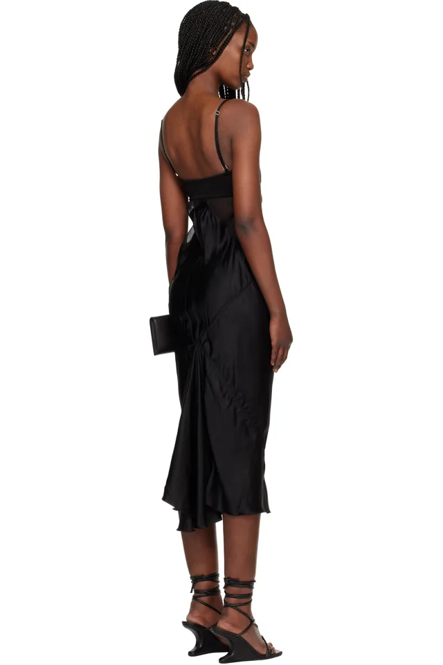 Rick Owens Black Temple Combo Slip Midi Dress, photo 3 of 4 from SSENSE