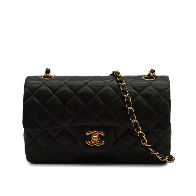 Chanel Vintage Classic Flap Small Chain Shoulder Bag Black Lamb Skin Gold Hardware from Luxury Promise