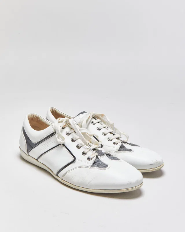 Versace Collection V900 Leather Lace-Up Low Profile Trainers - UK10 in Leather from Rokit Vintage