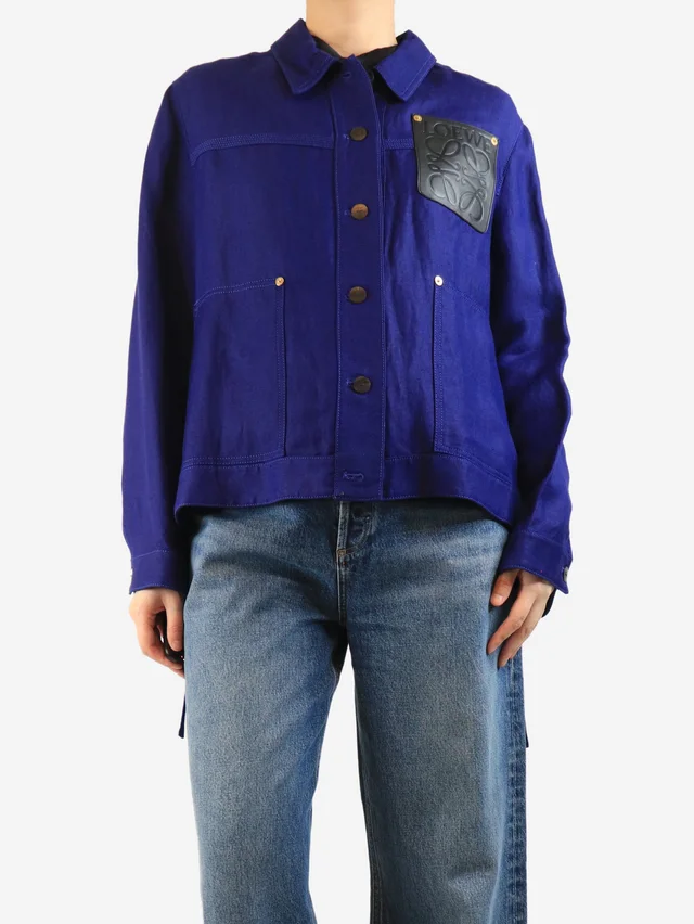 Loewe Blue Anagram-patch linen-blend jacket - size UK 10 in Blue from Sign of the Times