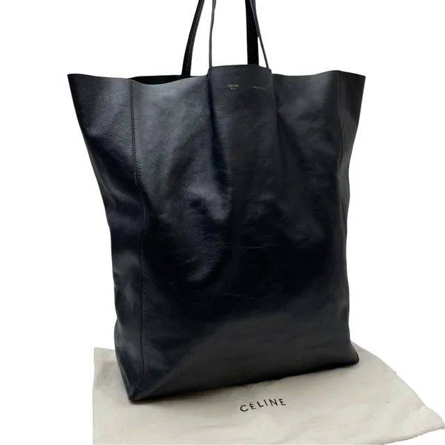 Celine Leather Horizontal Cabas Hand Tote Bag Black in Black Leather from The Reluxe