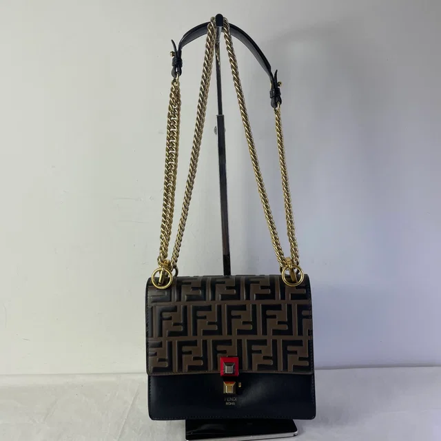 Fendi Vitello Liberty Bi-Colour Small Kan I Bag in Metal, Smooth Calfskin Leather from Reowned