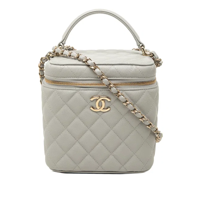 Gray Chanel Small CC Caviar Top Handle Vanity Case with Chain in Grey Caviar leather from Designer Revival