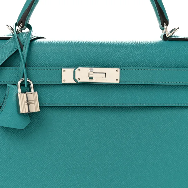 Hermès Epsom Kelly Sellier 32 Bleu Paon in Blue Epsom leather from FASHIONPHILE, photo 8 of 13