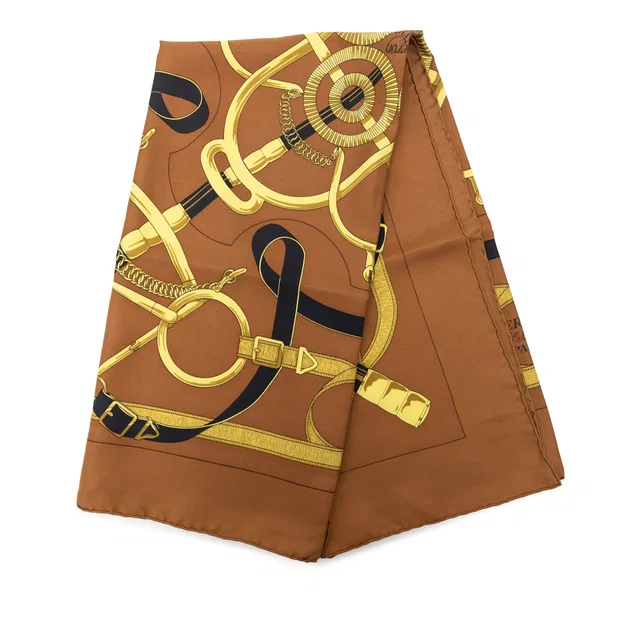Brown Hermès Eperon D Or Silk Scarf 90 Scarves in Brown Silk from Designer Revival