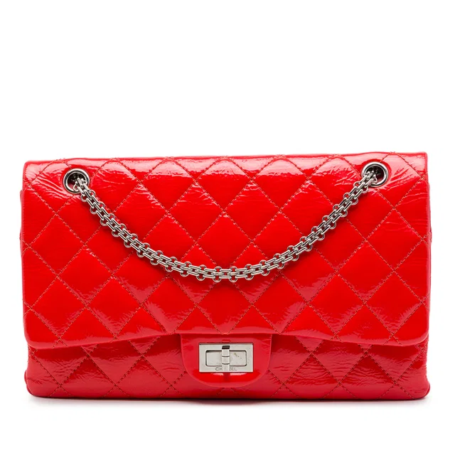 Red Chanel Quilted Crinkled Patent Reissue 2.55 Double Flap 227 Shoulder Bag in Red Patent leather from Designer Revival