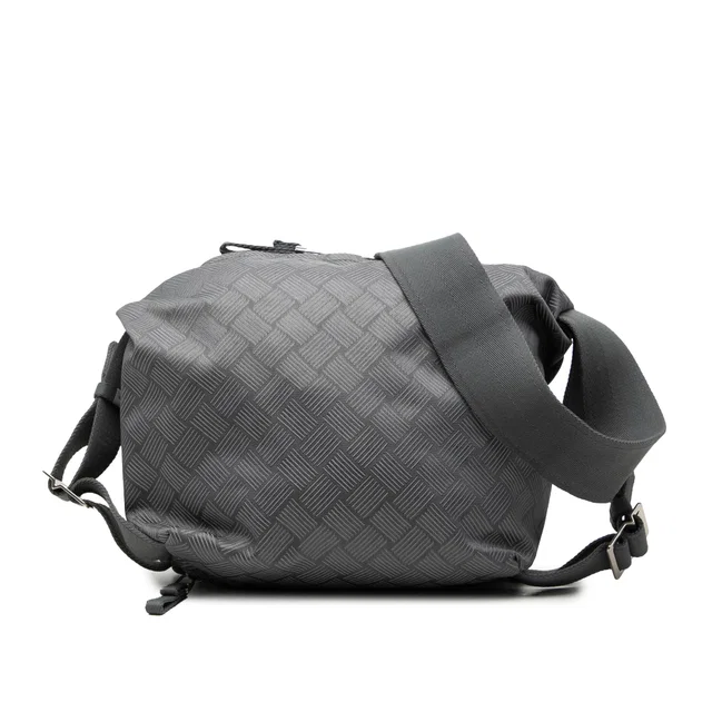 Grey Bottega Veneta Nylon Intrecciato Trekking Shoulder Bag in Grey Woven leather from Designer Revival
