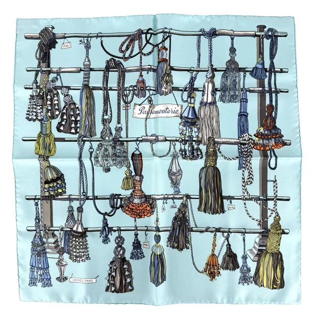 Hermès Scarf Petit Carre 45 Pasementerie Lacing Silk Blue in Blue Silk from The Reluxe