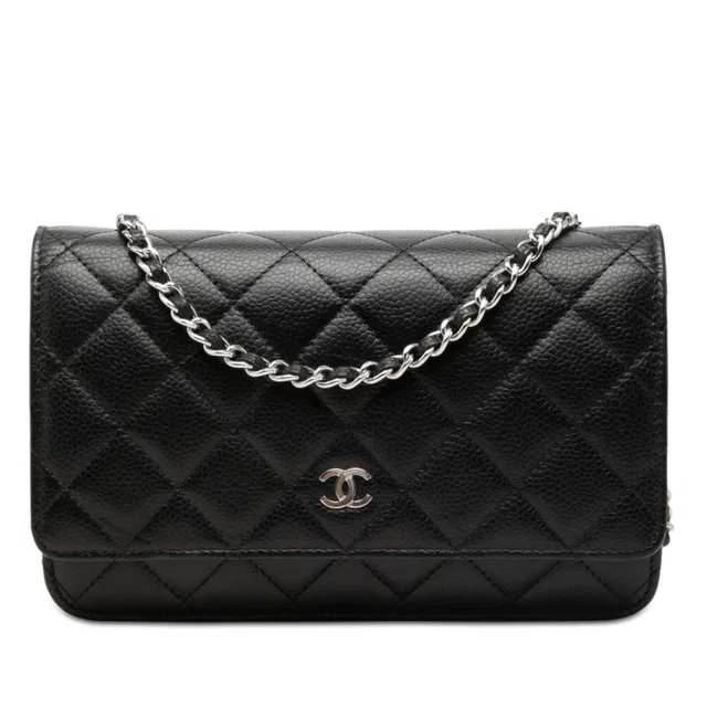 Black Chanel CC Quilted Caviar Wallet on Chain Crossbody Bag in Black Caviar leather from Designer Revival