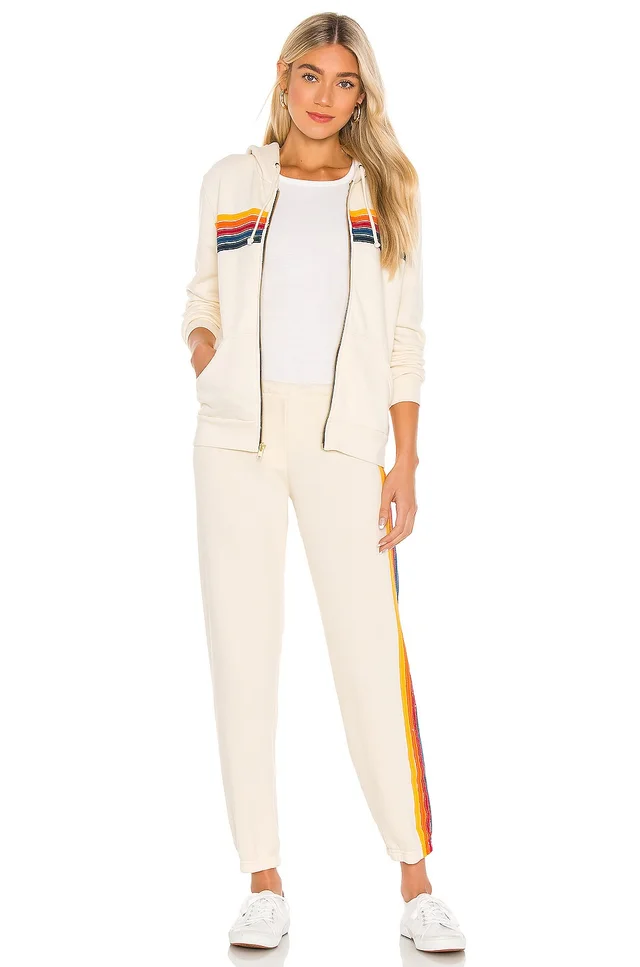 Aviator Nation 5 Stripe Sweatpant in Vintage White, photo 4 of 4 from REVOLVE (Canada)