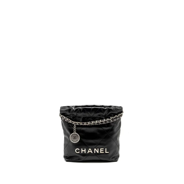 Chanel mini 22 Bag Shiny Calfskin Black SHW (Microchip) in Black Calfskin from EMIER