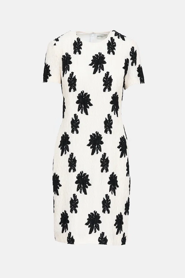 Balenciaga 2015 Textured Floral Dress in Silk from VSP Consignment