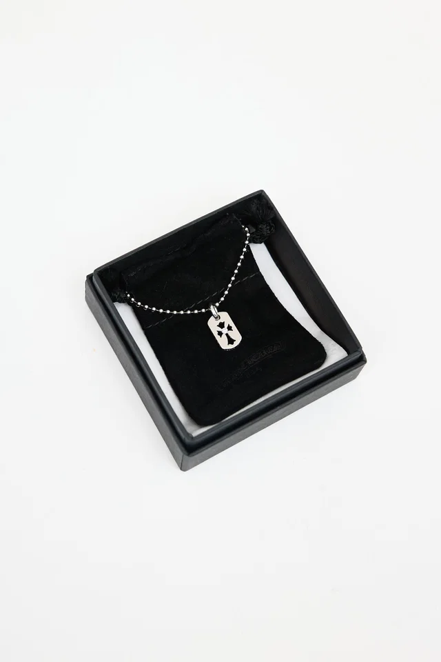 Chrome Hearts 18K White Gold & Sterling Silver Tag Necklace in White from VSP Consignment