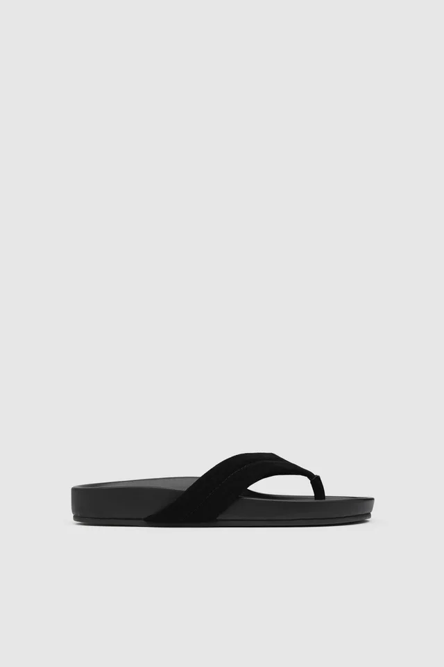 St Agni Suede Stitch Detail Thong Slide - Black from St. Agni, photo 1 of 1
