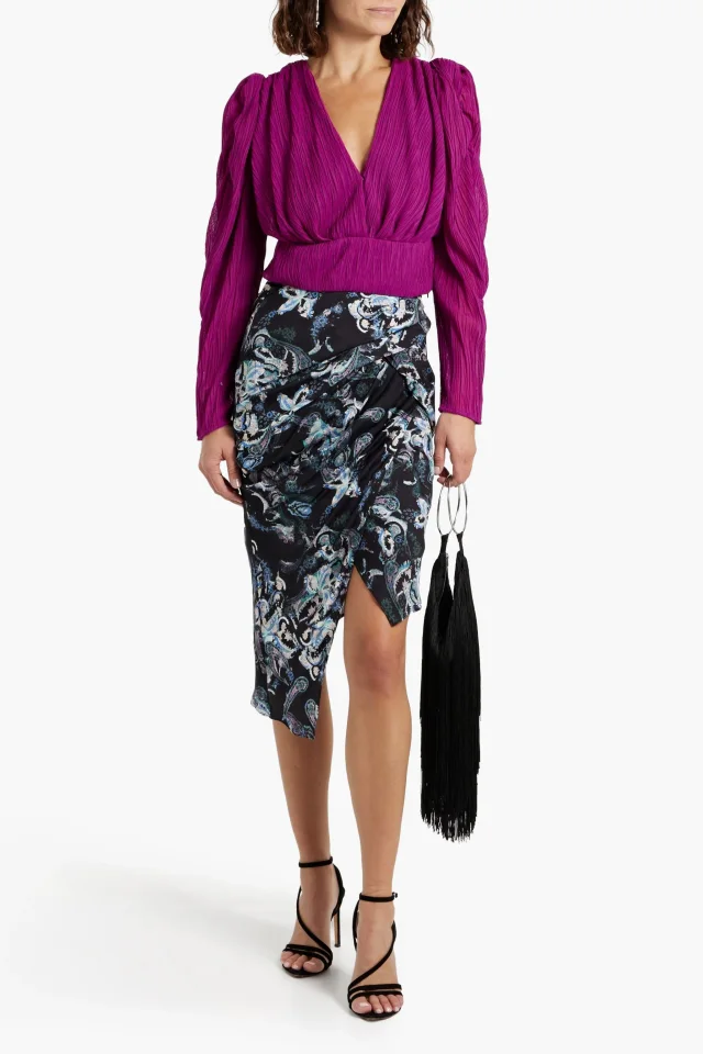 Iro Cartina Draped Printed Twill Midi Skirt, photo 2 of 4 from THE OUTNET