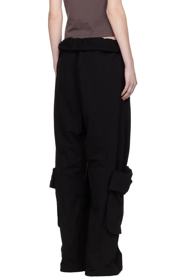 OPEN YY Black Rolled Waist Sweat Cargo Pants, photo 3 of 4 from SSENSE