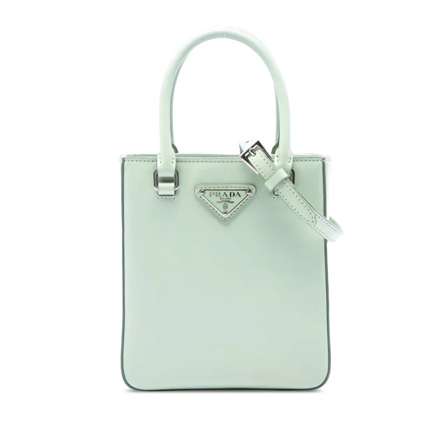 Green Prada Small Spazzolato Leather Satchel Tote Bag in Green Leather from Designer Revival