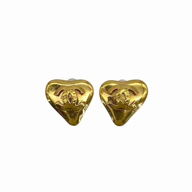 Chanel Vintage Heart Earrings Cocomark Gold Accessory 93P in Gold from Luxury Promise