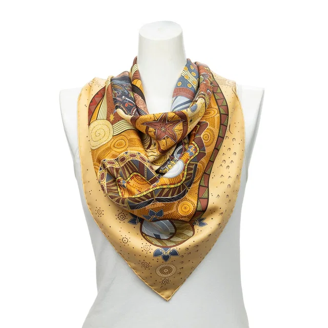 Hermès Scarf Orange Yellow Brown 100% Twillsilk in Brown Silk from The Reluxe