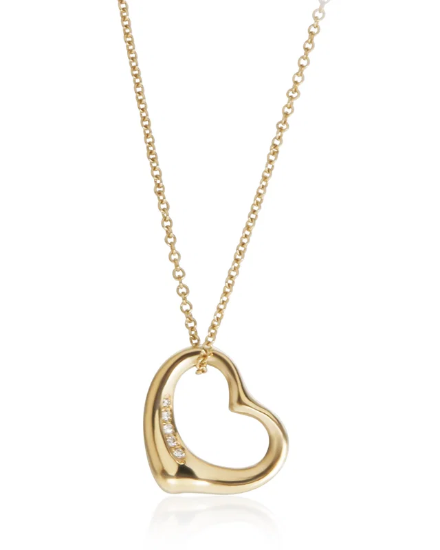 Tiffany & Co. Gold Diamond Elsa Peretti Open Heart Pendant in Gold Yellow Gold from Season 2 Consign