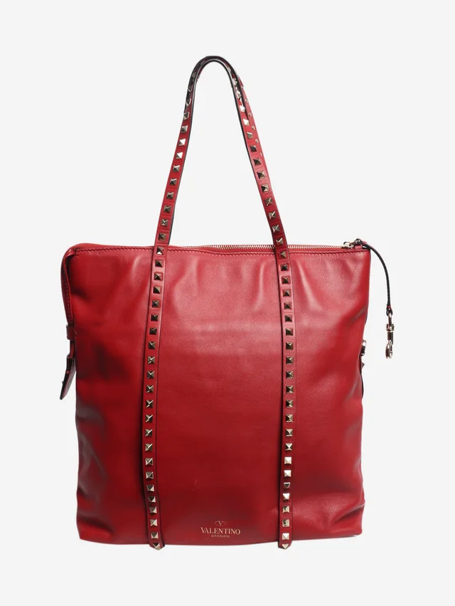 Valentino Garavani Red Rockstud leather tote bag in Red Leather from Sign of the Times
