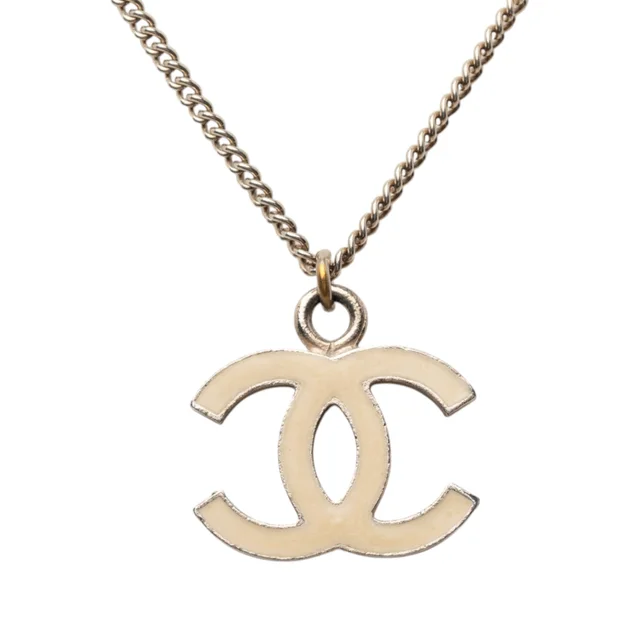 Gold Chanel CC Gold Plated Enamel and Strass Pendant Necklace in Gold from Designer Revival, photo 2 of 2