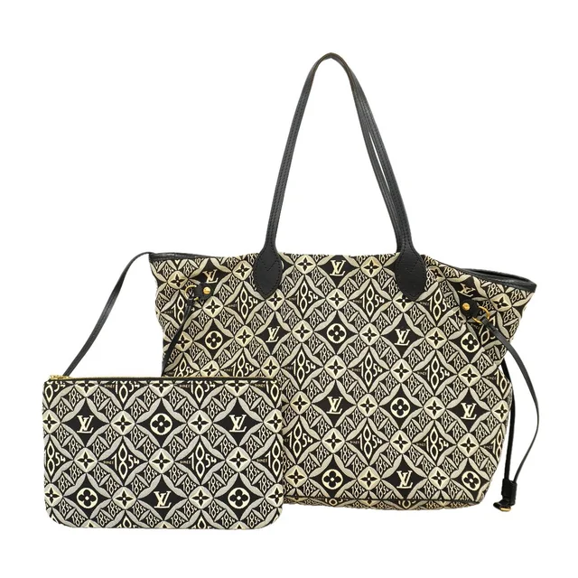 Louis Vuitton Tote Monogram Jacquard Neverfull MM Black Gray in Black from The Reluxe
