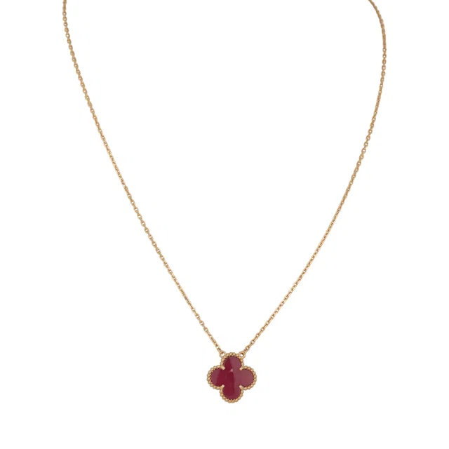 Van Cleef & Arpels Vintage Alhambra Pendant Necklace Pink Enamel 18K Yellow Gold in Pink from Madison Avenue Couture