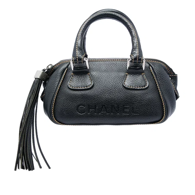 Black Chanel Grained Calfskin Tassel LAX Bowler Bag Handbag in Black Caviar leather from Designer Revival