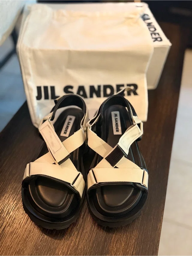 Jil Sander Techno Fabric Sandals Us5 Uk2 Eu35 Square Heel Made In Italy in black from Poshmark, photo 1 of 1