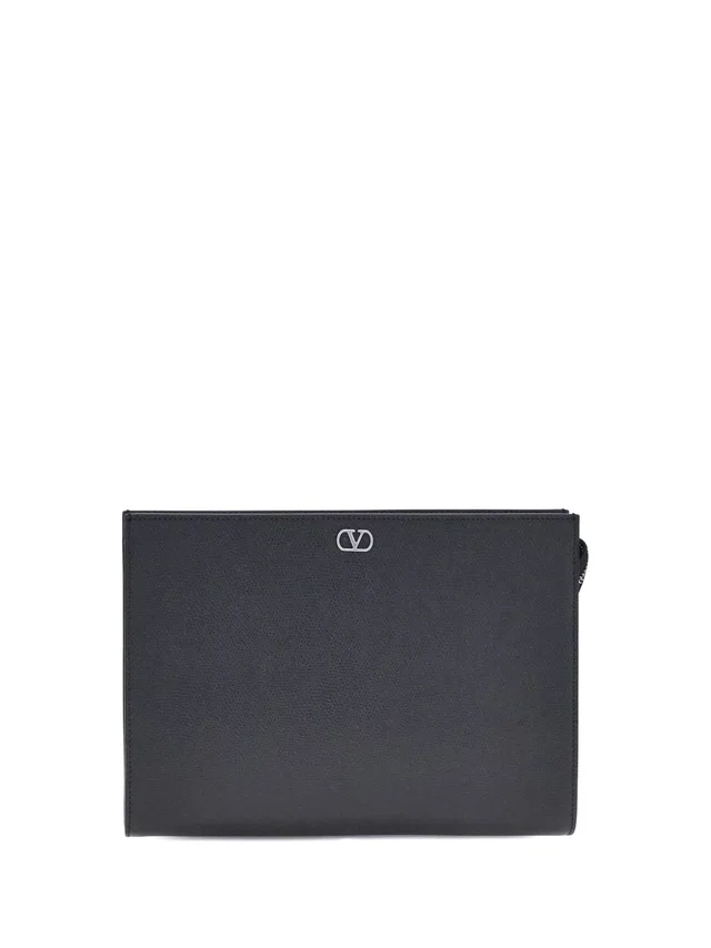 Valentino Garavani Soft-Grain Leather Pouch — Black Wallet in Black Leather from HEWI