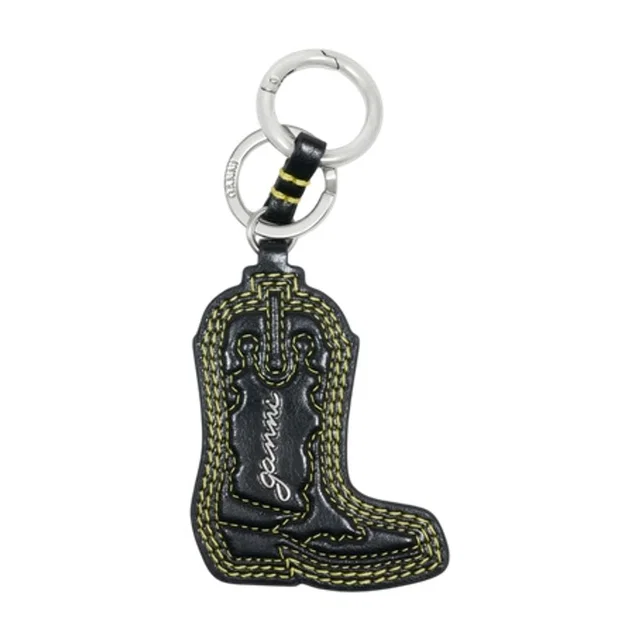 GANNI Western Boot-Shaped Leather Key Case — Black Calfskin Belt in Black Calfskin from HEWI