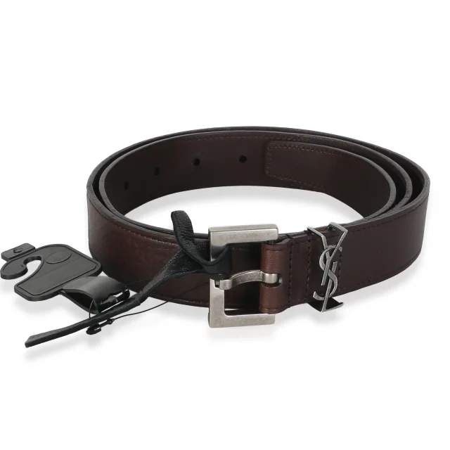 Saint Laurent Oak Smooth Lambskin Cassandre Belt 75 in Brown Lambskin from myGemma