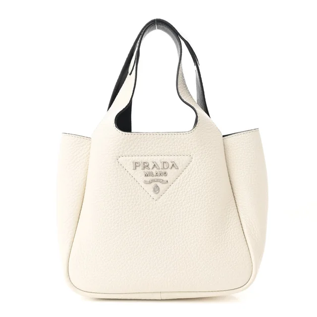 Prada Small Dynamique Tote Vitello Daino Leather Bag - White in White Leather from H&T