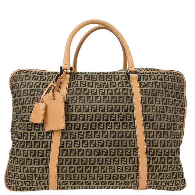 Fendi Beige Brown Zucchino Travel Handbag in Brown Canvas from AMORE Vintage Tokyo