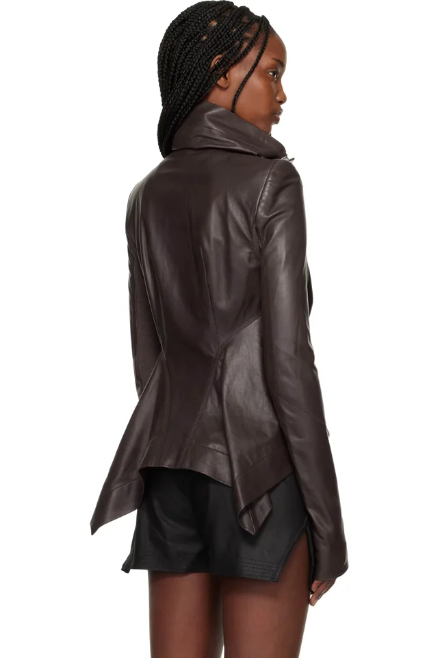 Rick Owens Brown Temple Naska Leather Jacket, photo 3 of 4 from SSENSE