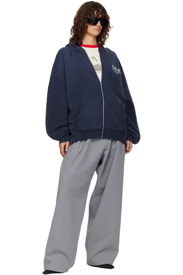 WILLY CHAVARRIA Navy 'CCC' Hooligan Zip Through Hoodie, photo 4 of 4 from SSENSE