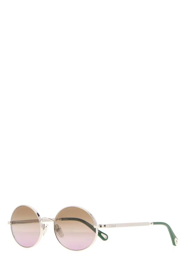 Chloé Sunglass Gradient Tinted Round Metal Sunglasses — Silver in Silver from HEWI