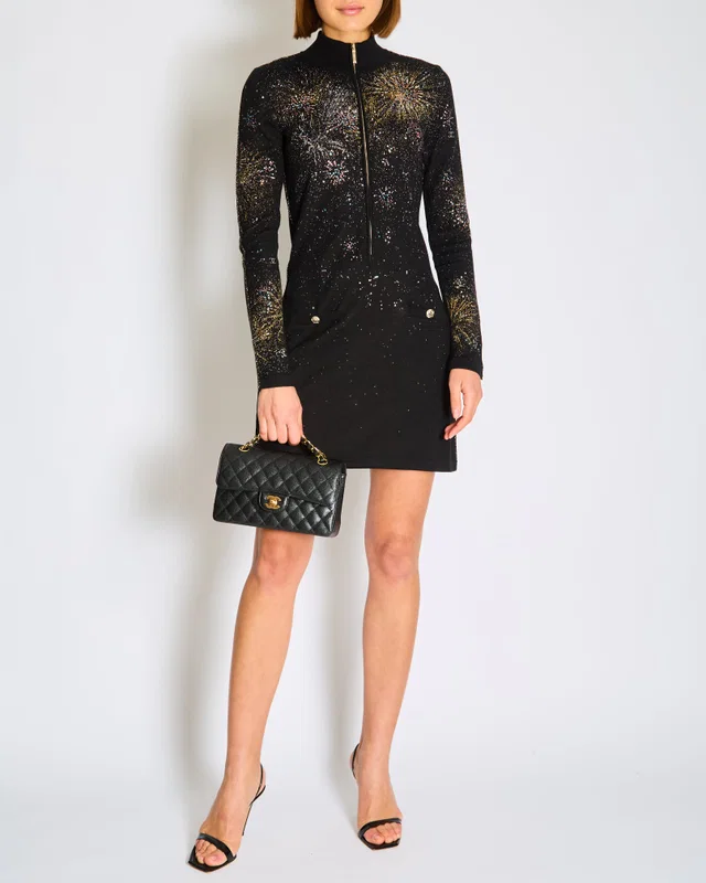 Chanel AW/26 Black Fireworks Embellished Long Sleeve Dress with Zipper and CC Buttons Detailing FR 38… in Black Silk from Sellier