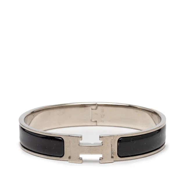 Black Hermès Narrow Enamel Clic Clac H Bracelet PM in Black from Designer Revival