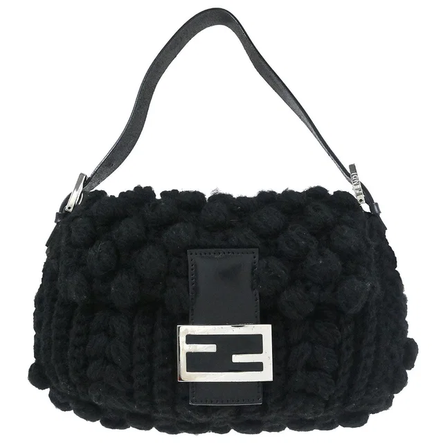 Fendi Black Wool Baguette Handbag in Black Wool from AMORE Vintage Tokyo
