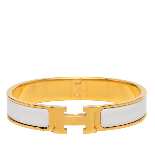 Gold Hermès Narrow Enamel Clic H Bracelet PM in Gold from Designer Revival