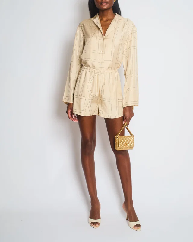 TOTEME Beige Silk Shorts with Monogram Details Size FR 34 (UK 6) in Beige Silk from Sellier