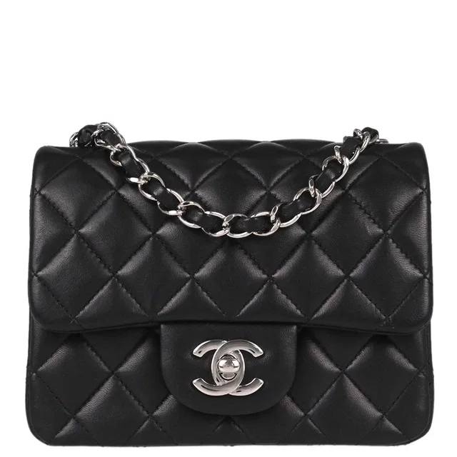 Chanel 2018-2019 Black Lambskin Mini Classic Square Flap Shoulder Bag 17 in Black Lambskin from AMORE Vintage Tokyo