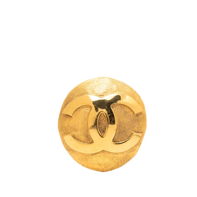 Gold Chanel CC Gold Plated Round Pin Brooch in Gold from Designer Revival
