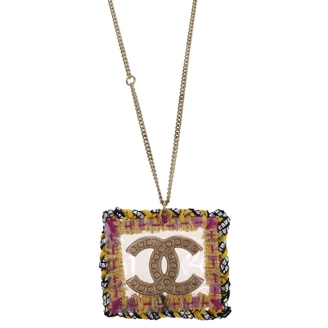 Chanel Charm CC Rectangle Gold Chain Necklace artificial pearl A14K in Gold from AMORE Vintage Tokyo
