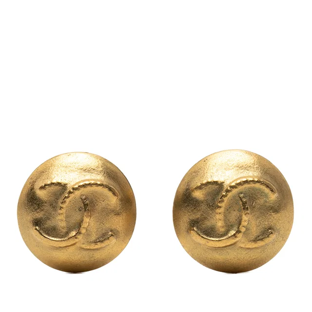 Gold Chanel CC Gold Plated Round Clip on Earrings in Gold from Designer Revival